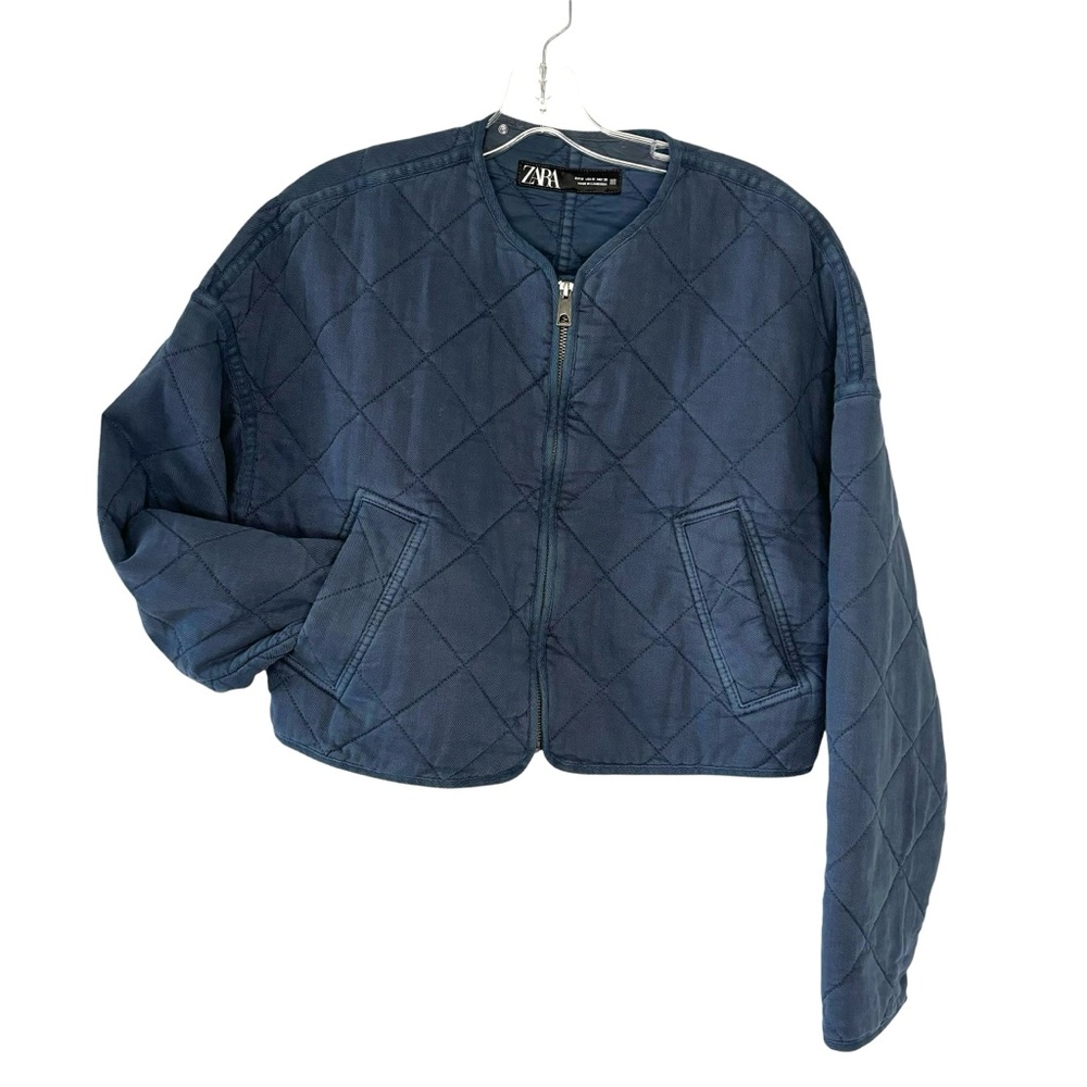 Zara quilted cotton denim cropped jacket medium - Picture 3 of 12
